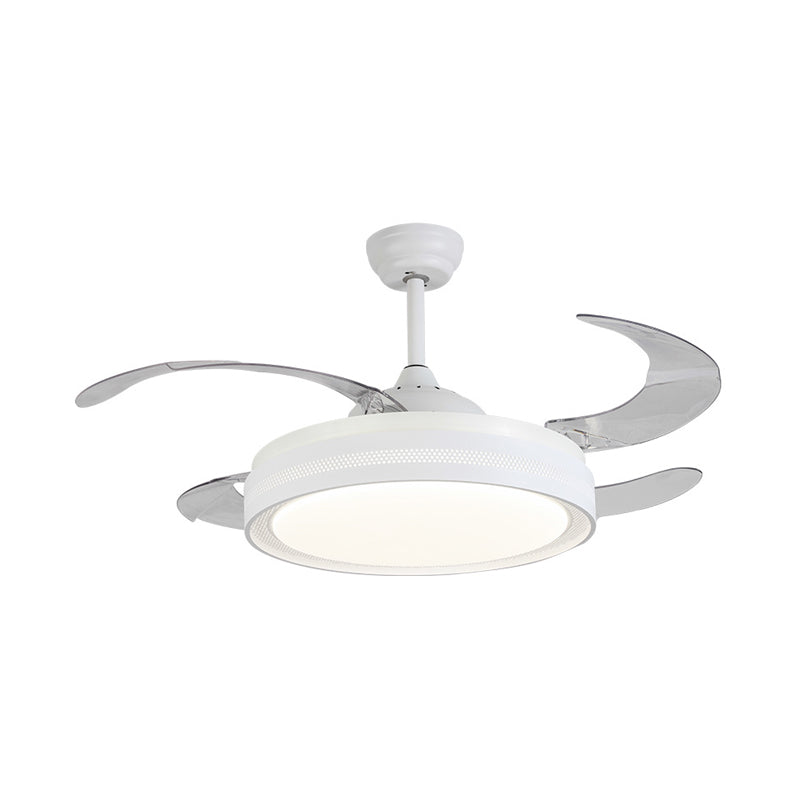 42" Width White Ring Ceiling Fan Lamp Modernism Acrylic LED Bedroom Semi Flush Mount Light Fixture with 4 Blades, Remote/Wall Control/Remote and Wall Control Clearhalo 'Ceiling Fans with Lights' 'Ceiling Fans' 'Modern Ceiling Fans' 'Modern' Lighting' 402598