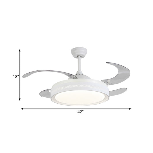 42" Width White Ring Ceiling Fan Lamp Modernism Acrylic LED Bedroom Semi Flush Mount Light Fixture with 4 Blades, Remote/Wall Control/Remote and Wall Control Clearhalo 'Ceiling Fans with Lights' 'Ceiling Fans' 'Modern Ceiling Fans' 'Modern' Lighting' 402599