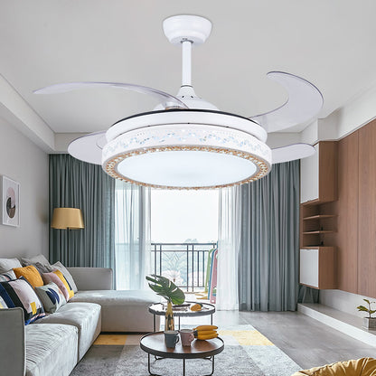 Acrylic Round Hanging Fan Lamp 42" W LED Living Room Semi Flush Mount Ceiling Light in White with 4 Blades, Remote/Wall Control/Remote and Wall Control White Clearhalo 'Ceiling Fans with Lights' 'Ceiling Fans' 'Modern Ceiling Fans' 'Modern' Lighting' 402605