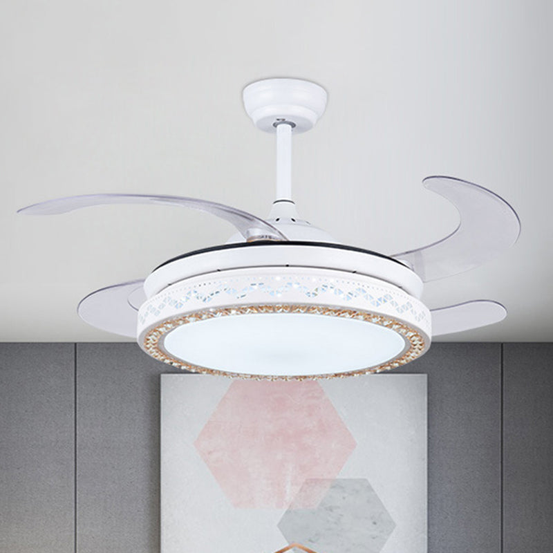 Acrylic Round Hanging Fan Lamp 42" W LED Living Room Semi Flush Mount Ceiling Light in White with 4 Blades, Remote/Wall Control/Remote and Wall Control Clearhalo 'Ceiling Fans with Lights' 'Ceiling Fans' 'Modern Ceiling Fans' 'Modern' Lighting' 402607