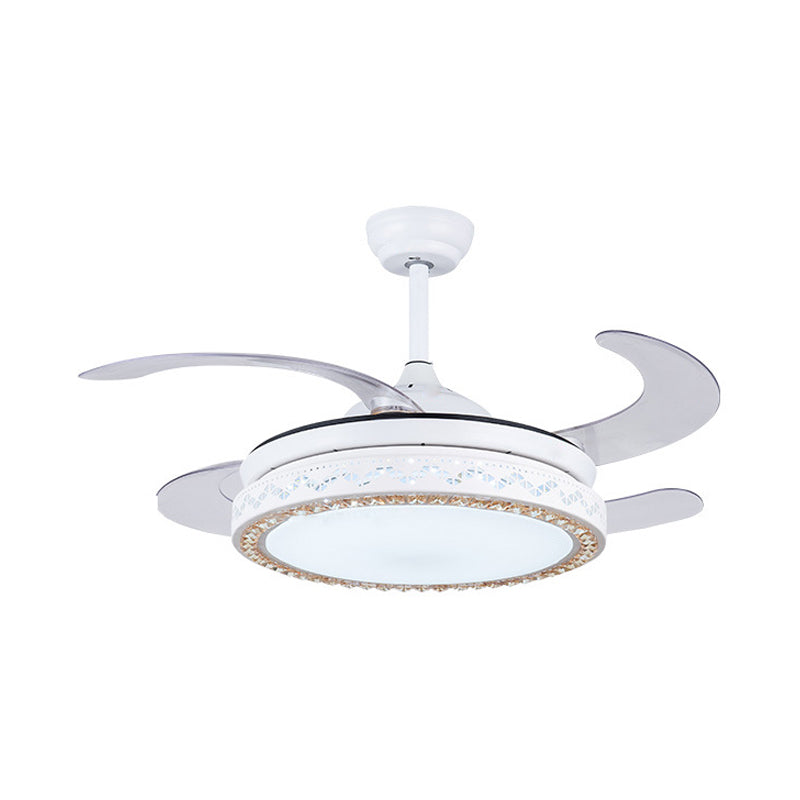 Acrylic Round Hanging Fan Lamp 42" W LED Living Room Semi Flush Mount Ceiling Light in White with 4 Blades, Remote/Wall Control/Remote and Wall Control Clearhalo 'Ceiling Fans with Lights' 'Ceiling Fans' 'Modern Ceiling Fans' 'Modern' Lighting' 402608
