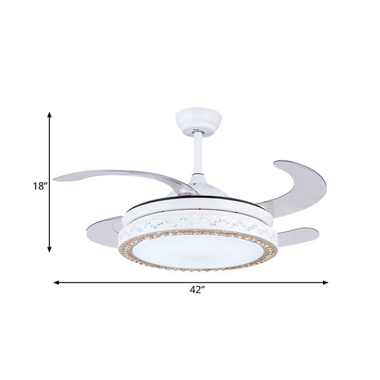 Acrylic Round Hanging Fan Lamp 42" W LED Living Room Semi Flush Mount Ceiling Light in White with 4 Blades, Remote/Wall Control/Remote and Wall Control Clearhalo 'Ceiling Fans with Lights' 'Ceiling Fans' 'Modern Ceiling Fans' 'Modern' Lighting' 402609