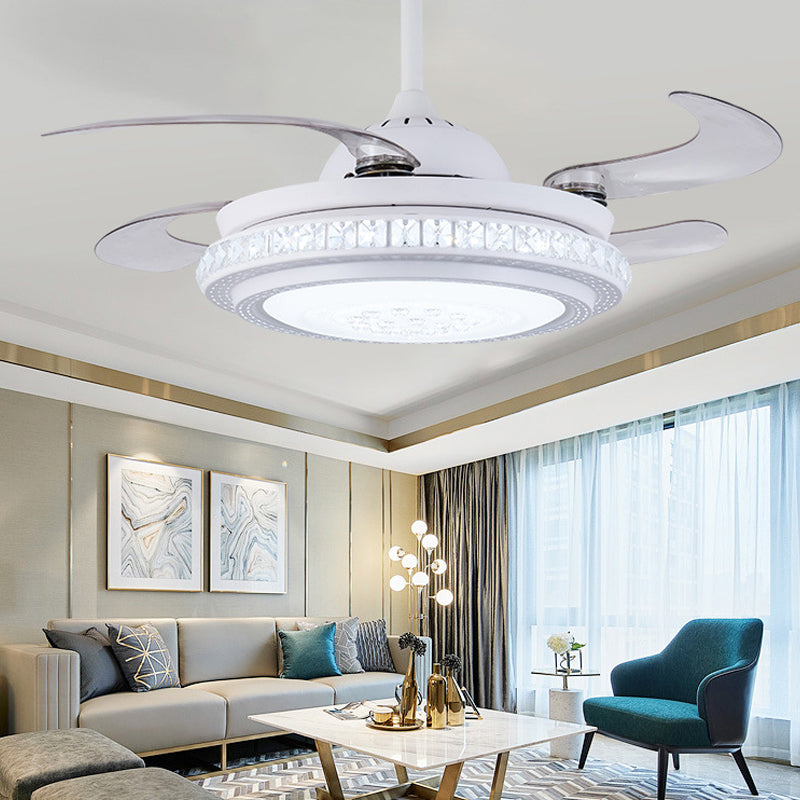 36" W Simple Circular Hanging Fan Lighting LED Acrylic Semi Flush Ceiling Light Fixture in White with 4 Blades, Remote/Wall Control/Remote and Wall Control Clearhalo 'Ceiling Fans with Lights' 'Ceiling Fans' 'Modern Ceiling Fans' 'Modern' Lighting' 402616
