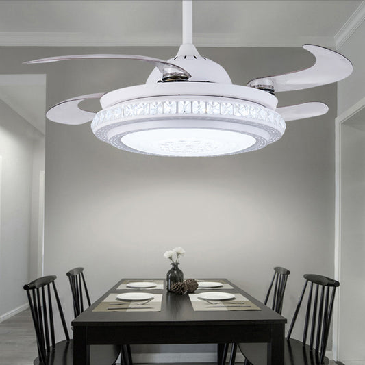 36" W Simple Circular Hanging Fan Lighting LED Acrylic Semi Flush Ceiling Light Fixture in White with 4 Blades, Remote/Wall Control/Remote and Wall Control Clearhalo 'Ceiling Fans with Lights' 'Ceiling Fans' 'Modern Ceiling Fans' 'Modern' Lighting' 402617