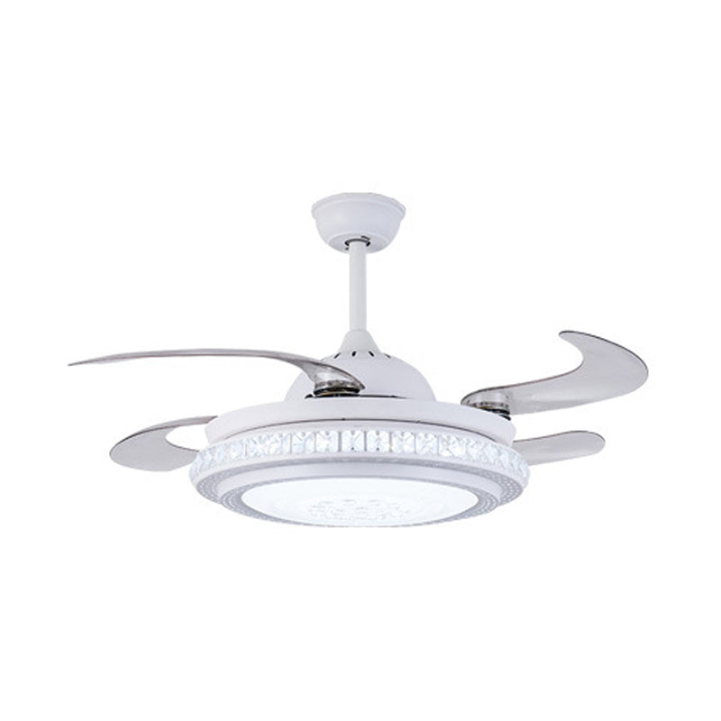 36" W Simple Circular Hanging Fan Lighting LED Acrylic Semi Flush Ceiling Light Fixture in White with 4 Blades, Remote/Wall Control/Remote and Wall Control Clearhalo 'Ceiling Fans with Lights' 'Ceiling Fans' 'Modern Ceiling Fans' 'Modern' Lighting' 402618
