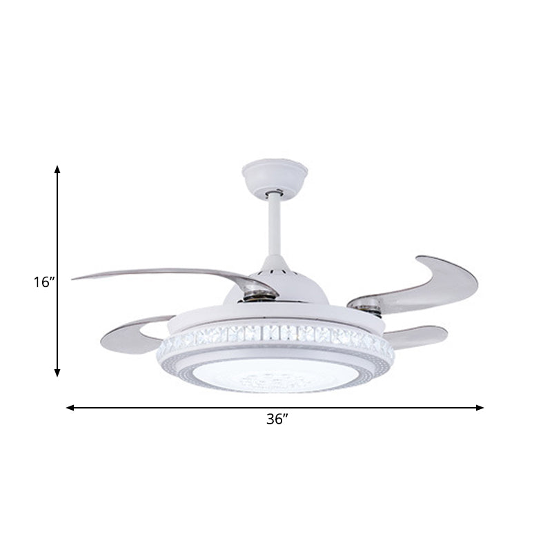 36" W Simple Circular Hanging Fan Lighting LED Acrylic Semi Flush Ceiling Light Fixture in White with 4 Blades, Remote/Wall Control/Remote and Wall Control Clearhalo 'Ceiling Fans with Lights' 'Ceiling Fans' 'Modern Ceiling Fans' 'Modern' Lighting' 402619