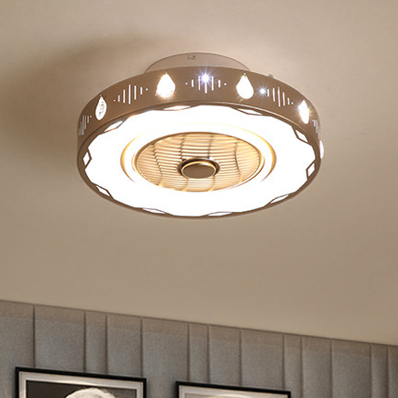 Circle Bedroom Semi Flush Mount Light Modern Acrylic LED Champagne Hanging Ceiling Fan Lamp, 19.5"/23.5" W Clearhalo 'Ceiling Fans with Lights' 'Ceiling Fans' 'Modern Ceiling Fans' 'Modern' Lighting' 402718