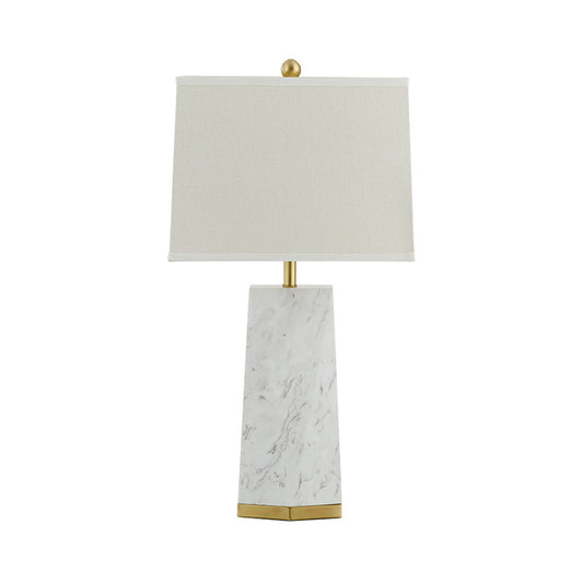 White Trapezoid Table Light Modernism 1 Head Fabric Reading Lamp with Marble Base Clearhalo 'Lamps' 'Table Lamps' Lighting' 402731
