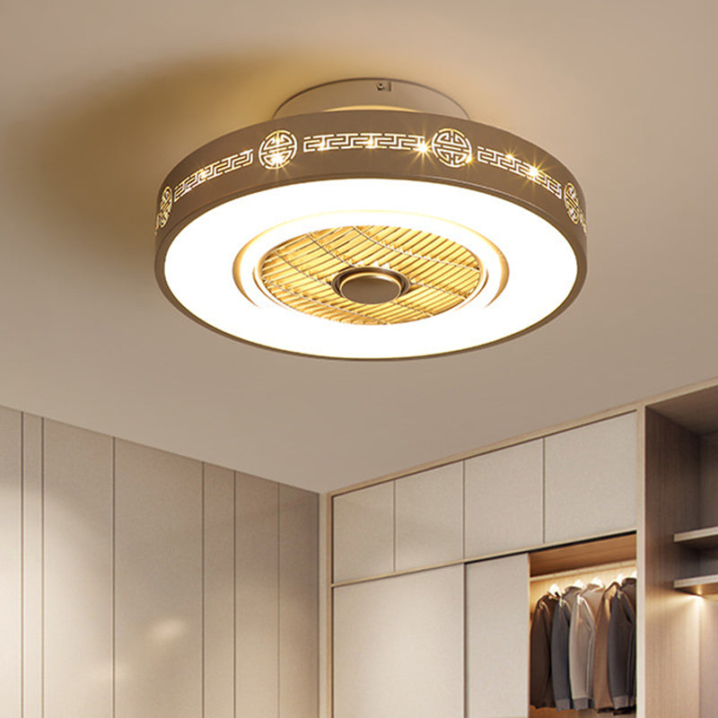 Light Gold Drum Semi Flushmount Minimalist Metallic 19.5"/23.5" Wide LED Bedroom Hanging Fan Light with Acrylic Shade Clearhalo 'Ceiling Fans with Lights' 'Ceiling Fans' 'Modern Ceiling Fans' 'Modern' Lighting' 402736