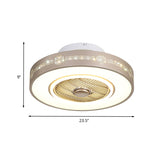 Light Gold Drum Semi Flushmount Minimalist Metallic 19.5"/23.5" Wide LED Bedroom Hanging Fan Light with Acrylic Shade Clearhalo 'Ceiling Fans with Lights' 'Ceiling Fans' 'Modern Ceiling Fans' 'Modern' Lighting' 402739