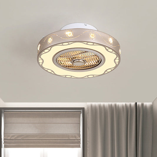 Metallic Drum Semi Flush Light Fixture Modern Bedroom LED Ceiling Pendant Fan Lamp in Light Gold, 19.5"/23.5" Wide Light Gold Clearhalo 'Ceiling Fans with Lights' 'Ceiling Fans' 'Modern Ceiling Fans' 'Modern' Lighting' 402740