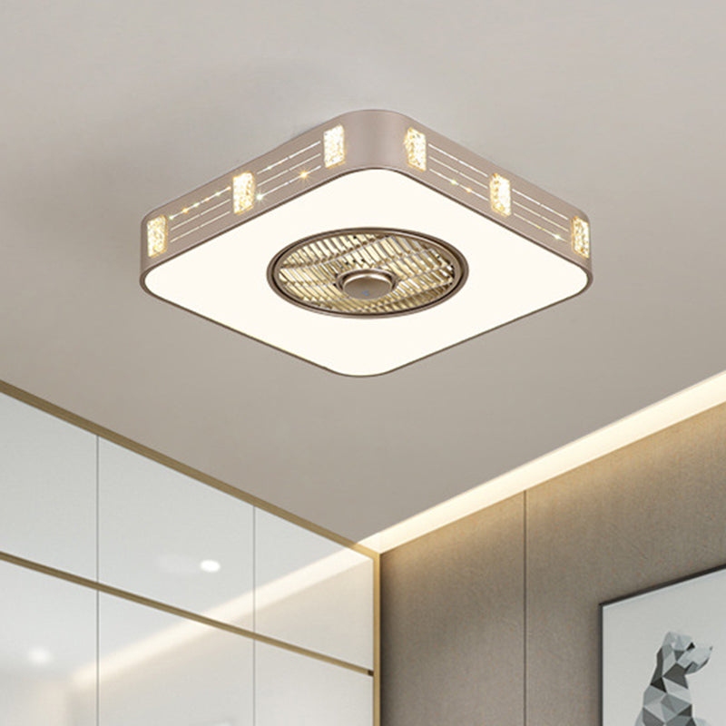 LED Semi Flush Mounted Lighting Simple Bedroom Pendant Fan Lamp with Square Acrylic Shade in Gold, 19.5"/23.5" W Gold Clearhalo 'Ceiling Fans with Lights' 'Ceiling Fans' 'Modern Ceiling Fans' 'Modern' Lighting' 402746