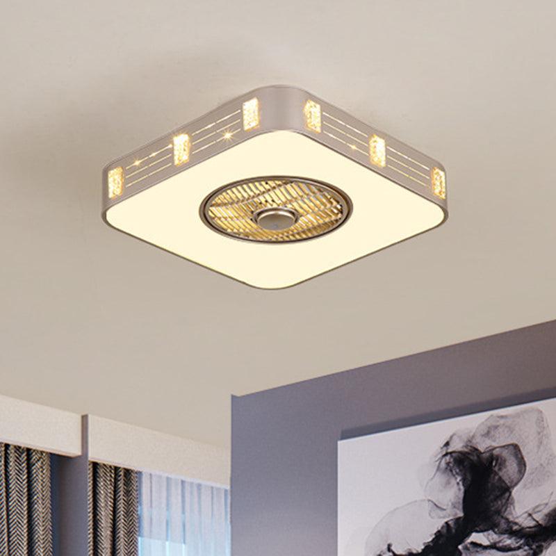 LED Semi Flush Mounted Lighting Simple Bedroom Pendant Fan Lamp with Square Acrylic Shade in Gold, 19.5"/23.5" W Clearhalo 'Ceiling Fans with Lights' 'Ceiling Fans' 'Modern Ceiling Fans' 'Modern' Lighting' 402748