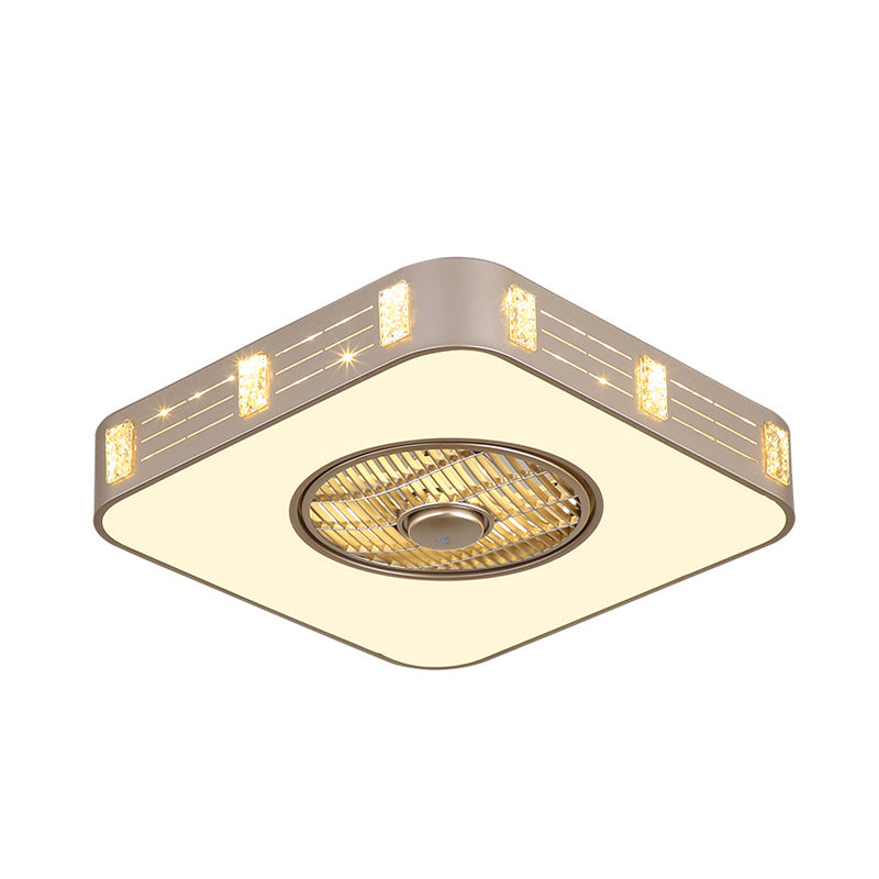 LED Semi Flush Mounted Lighting Simple Bedroom Pendant Fan Lamp with Square Acrylic Shade in Gold, 19.5"/23.5" W Clearhalo 'Ceiling Fans with Lights' 'Ceiling Fans' 'Modern Ceiling Fans' 'Modern' Lighting' 402749