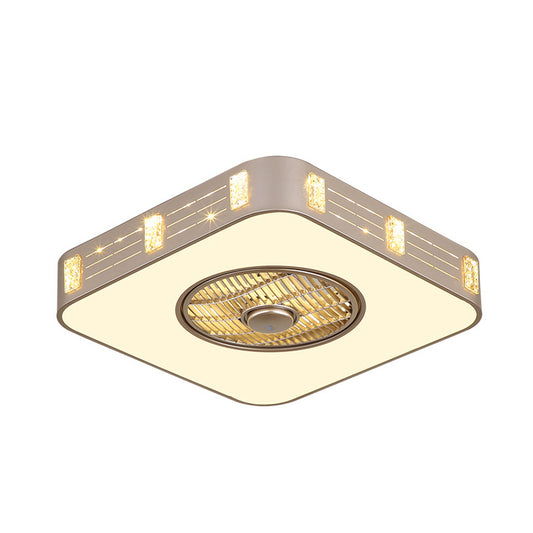 LED Semi Flush Mounted Lighting Simple Bedroom Pendant Fan Lamp with Square Acrylic Shade in Gold, 19.5"/23.5" W Clearhalo 'Ceiling Fans with Lights' 'Ceiling Fans' 'Modern Ceiling Fans' 'Modern' Lighting' 402749