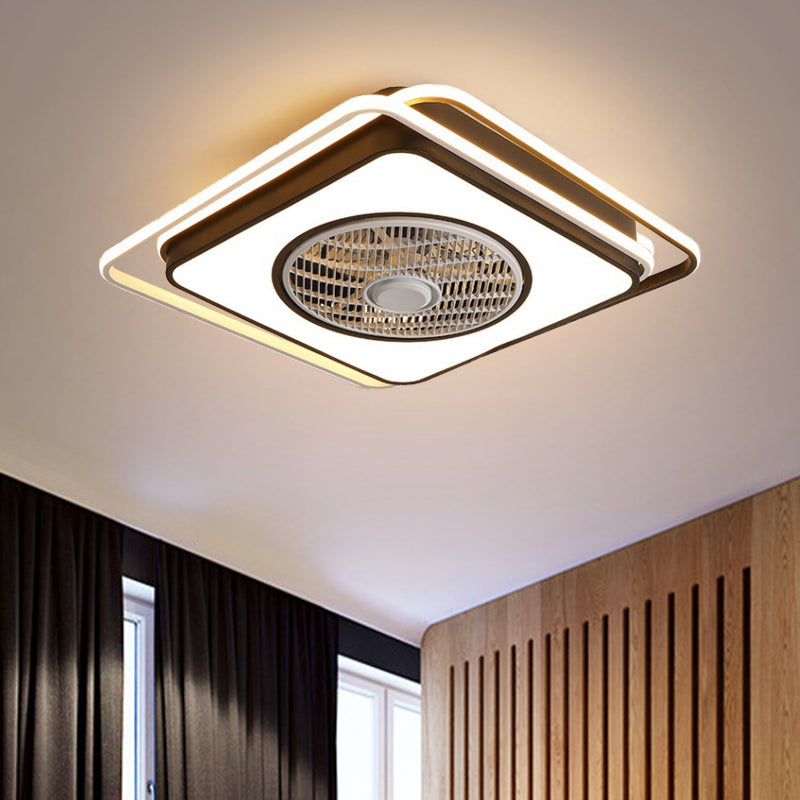 21.5" W Acrylic Square Hanging Fan Lamp Modernist Living Room LED Semi Flush Light Fixture in Black Clearhalo 'Ceiling Fans with Lights' 'Ceiling Fans' 'Modern Ceiling Fans' 'Modern' Lighting' 402758