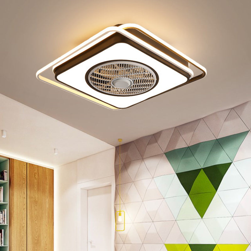 21.5" W Acrylic Square Hanging Fan Lamp Modernist Living Room LED Semi Flush Light Fixture in Black Clearhalo 'Ceiling Fans with Lights' 'Ceiling Fans' 'Modern Ceiling Fans' 'Modern' Lighting' 402759