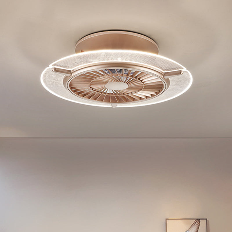 Gold/Silver LED Ceiling Fan Lighting Modernism Metal Round/Hexagon Semi Flushmount for Living Room, 23.5" Wide Clearhalo 'Ceiling Fans with Lights' 'Ceiling Fans' 'Modern Ceiling Fans' 'Modern' Lighting' 402764