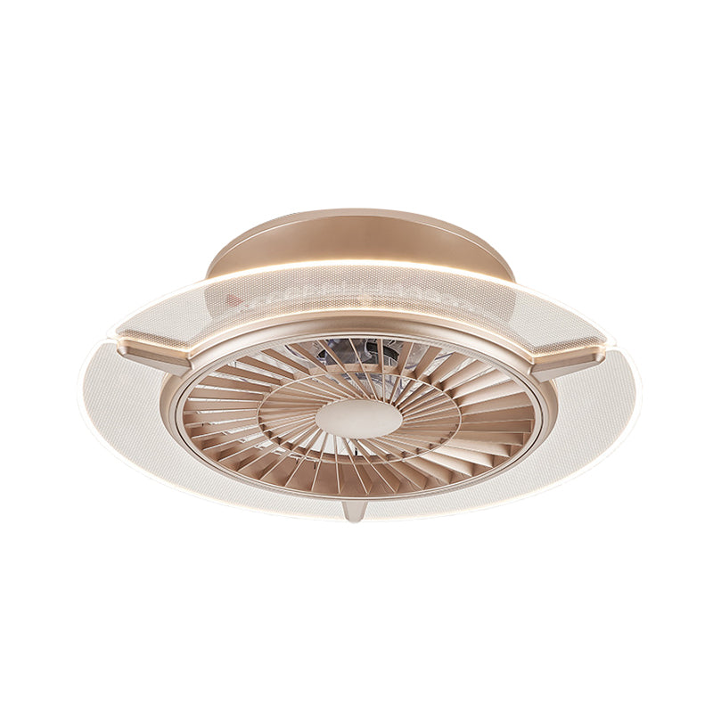 Gold/Silver LED Ceiling Fan Lighting Modernism Metal Round/Hexagon Semi Flushmount for Living Room, 23.5" Wide Clearhalo 'Ceiling Fans with Lights' 'Ceiling Fans' 'Modern Ceiling Fans' 'Modern' Lighting' 402765