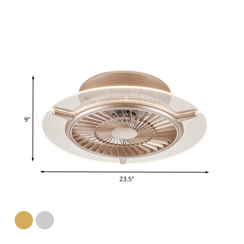 Gold/Silver LED Ceiling Fan Lighting Modernism Metal Round/Hexagon Semi Flushmount for Living Room, 23.5" Wide Clearhalo 'Ceiling Fans with Lights' 'Ceiling Fans' 'Modern Ceiling Fans' 'Modern' Lighting' 402766