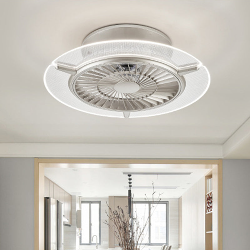 Gold/Silver LED Ceiling Fan Lighting Modernism Metal Round/Hexagon Semi Flushmount for Living Room, 23.5" Wide Silver Round Clearhalo 'Ceiling Fans with Lights' 'Ceiling Fans' 'Modern Ceiling Fans' 'Modern' Lighting' 402767