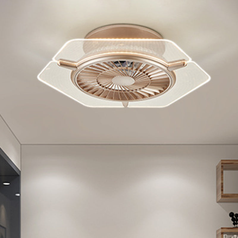 Gold/Silver LED Ceiling Fan Lighting Modernism Metal Round/Hexagon Semi Flushmount for Living Room, 23.5" Wide Clearhalo 'Ceiling Fans with Lights' 'Ceiling Fans' 'Modern Ceiling Fans' 'Modern' Lighting' 402771