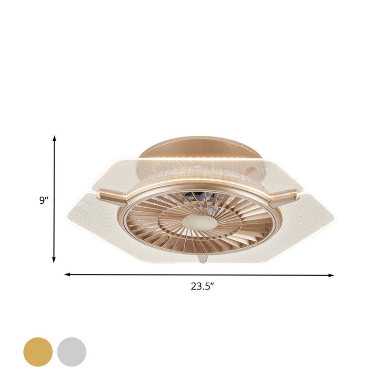 Gold/Silver LED Ceiling Fan Lighting Modernism Metal Round/Hexagon Semi Flushmount for Living Room, 23.5" Wide Clearhalo 'Ceiling Fans with Lights' 'Ceiling Fans' 'Modern Ceiling Fans' 'Modern' Lighting' 402773