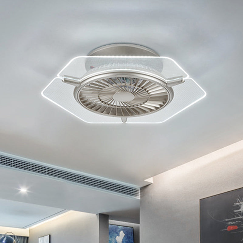 Gold/Silver LED Ceiling Fan Lighting Modernism Metal Round/Hexagon Semi Flushmount for Living Room, 23.5" Wide Clearhalo 'Ceiling Fans with Lights' 'Ceiling Fans' 'Modern Ceiling Fans' 'Modern' Lighting' 402775