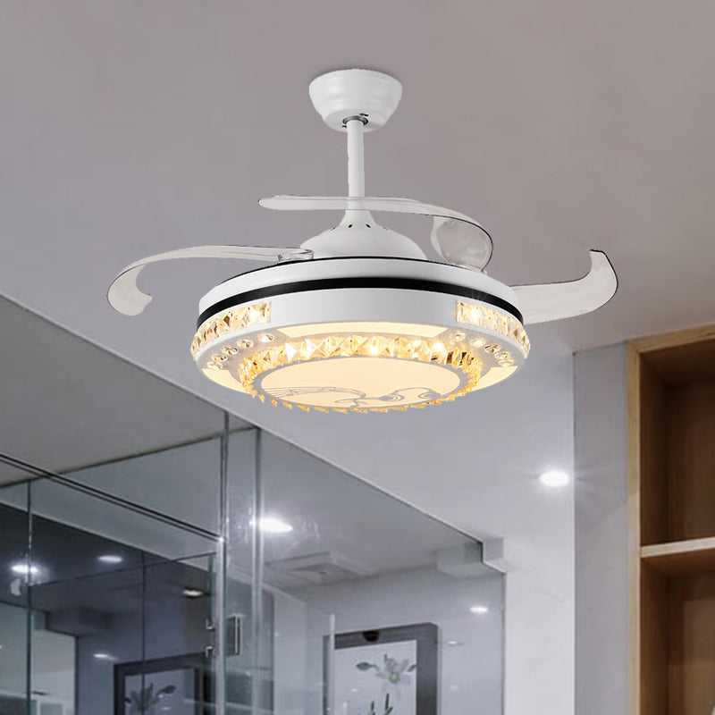 White LED Semi Flushmount Modernist Crystal Circle 3 Clear Blades Ceiling Fan Lamp with Four Rings/Musical Note Pattern, 42" Wide White Musical Note Clearhalo 'Ceiling Fans with Lights' 'Ceiling Fans' 'Modern Ceiling Fans' 'Modern' Lighting' 402783