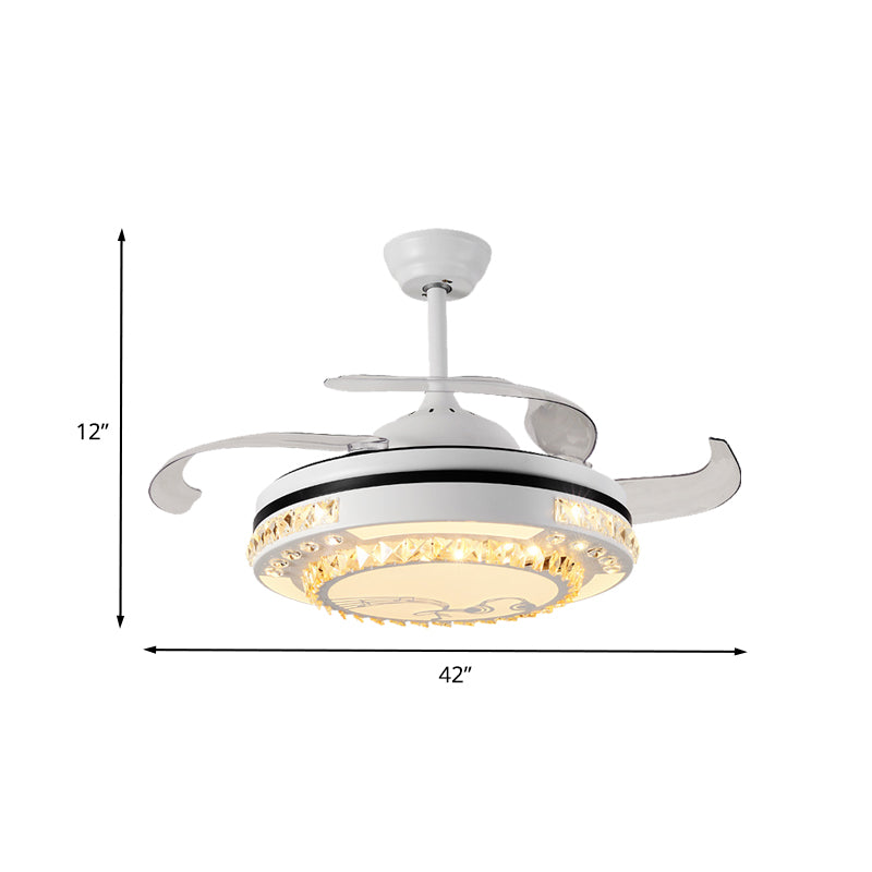 White LED Semi Flushmount Modernist Crystal Circle 3 Clear Blades Ceiling Fan Lamp with Four Rings/Musical Note Pattern, 42" Wide Clearhalo 'Ceiling Fans with Lights' 'Ceiling Fans' 'Modern Ceiling Fans' 'Modern' Lighting' 402787