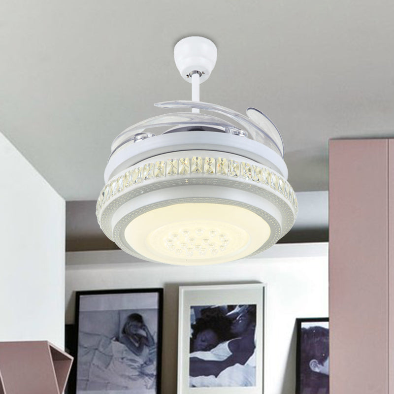 Round Living Room Hanging Fan Lamp Simple Metallic White 42" W LED Semi Flush Mount Light with Wall/Remote Control, 4 Blades White Clearhalo 'Ceiling Fans with Lights' 'Ceiling Fans' 'Modern Ceiling Fans' 'Modern' Lighting' 402791