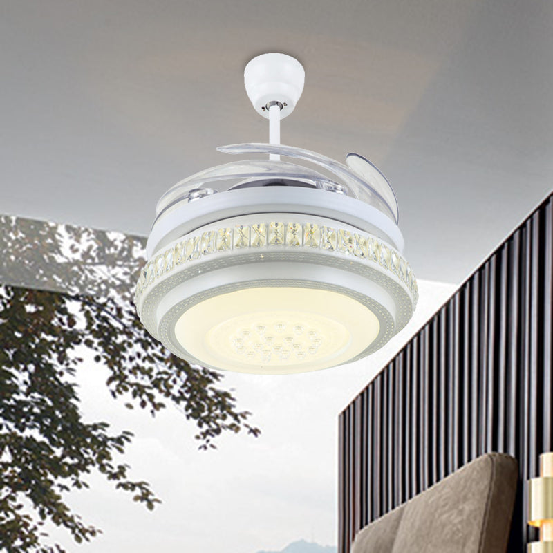 Round Living Room Hanging Fan Lamp Simple Metallic White 42" W LED Semi Flush Mount Light with Wall/Remote Control, 4 Blades Clearhalo 'Ceiling Fans with Lights' 'Ceiling Fans' 'Modern Ceiling Fans' 'Modern' Lighting' 402792