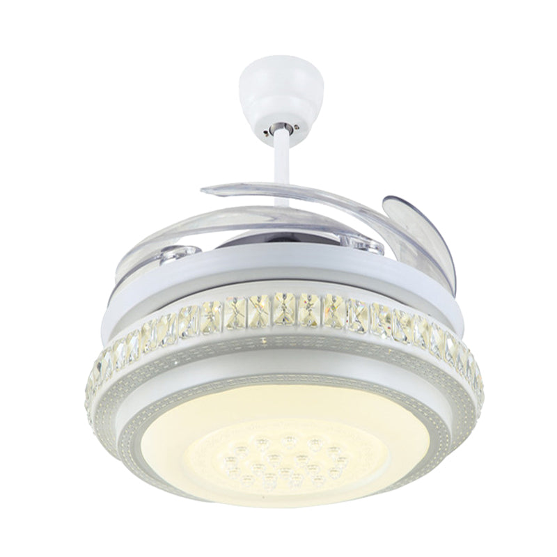 Round Living Room Hanging Fan Lamp Simple Metallic White 42" W LED Semi Flush Mount Light with Wall/Remote Control, 4 Blades Clearhalo 'Ceiling Fans with Lights' 'Ceiling Fans' 'Modern Ceiling Fans' 'Modern' Lighting' 402793