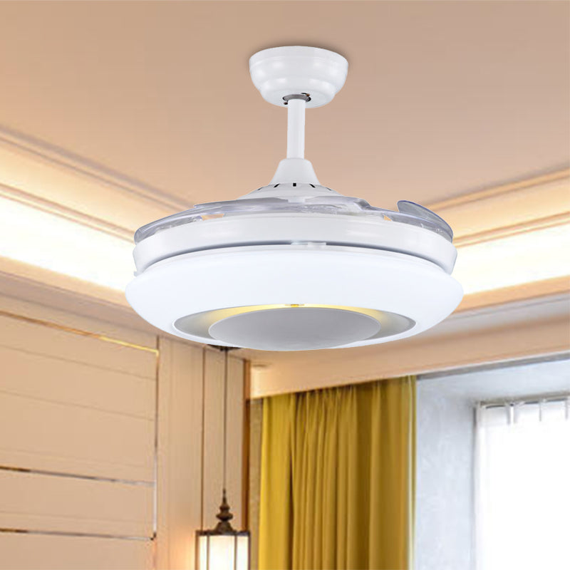 42" W LED Acrylic Hanging Fan Lamp Modernist White Doughnut Restaurant 4 Clear Blades Semi Flush Mounted Light White Clearhalo 'Ceiling Fans with Lights' 'Ceiling Fans' 'Modern Ceiling Fans' 'Modern' Lighting' 402806