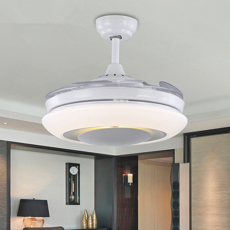 42" W LED Acrylic Hanging Fan Lamp Modernist White Doughnut Restaurant 4 Clear Blades Semi Flush Mounted Light Clearhalo 'Ceiling Fans with Lights' 'Ceiling Fans' 'Modern Ceiling Fans' 'Modern' Lighting' 402807