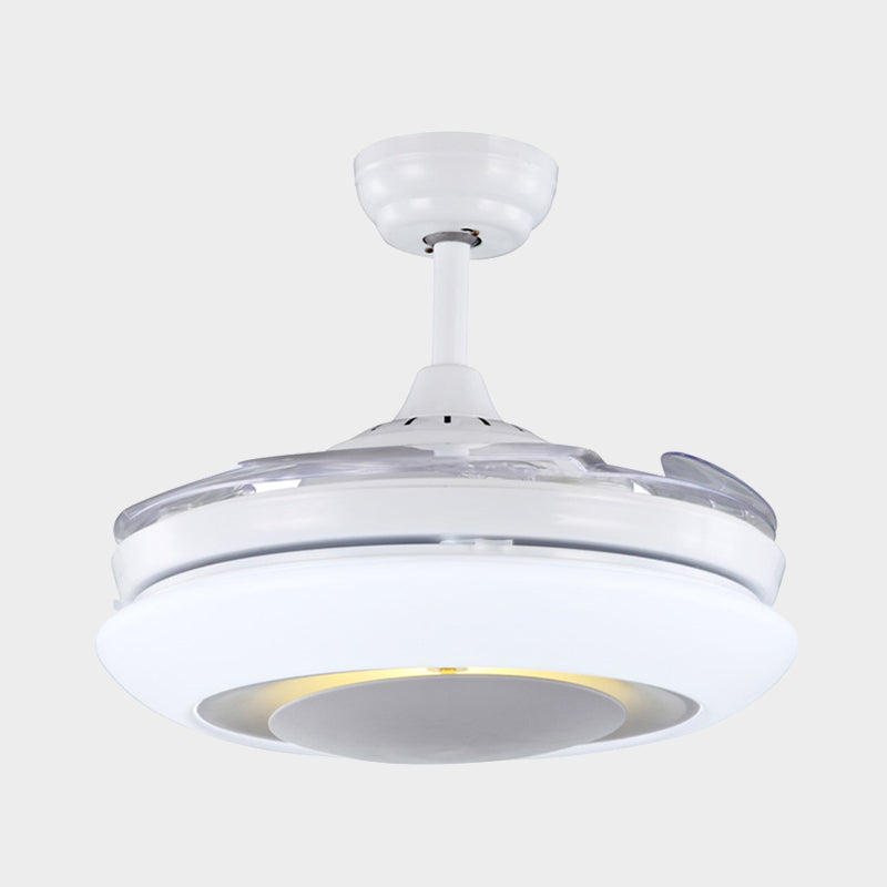 42" W LED Acrylic Hanging Fan Lamp Modernist White Doughnut Restaurant 4 Clear Blades Semi Flush Mounted Light Clearhalo 'Ceiling Fans with Lights' 'Ceiling Fans' 'Modern Ceiling Fans' 'Modern' Lighting' 402809