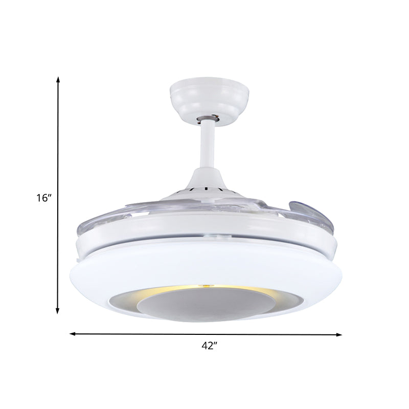 42" W LED Acrylic Hanging Fan Lamp Modernist White Doughnut Restaurant 4 Clear Blades Semi Flush Mounted Light Clearhalo 'Ceiling Fans with Lights' 'Ceiling Fans' 'Modern Ceiling Fans' 'Modern' Lighting' 402810