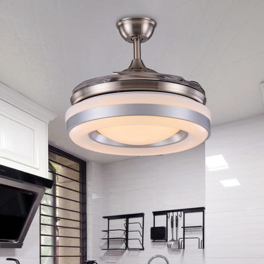 Silver/Gold LED Semi Flush Mount Light Modern Metal Round 4 Blades Hanging Fan Lamp Fixture with Remote Control, 36"/42" Wide Clearhalo 'Ceiling Fans with Lights' 'Ceiling Fans' 'Modern Ceiling Fans' 'Modern' Lighting' 402817