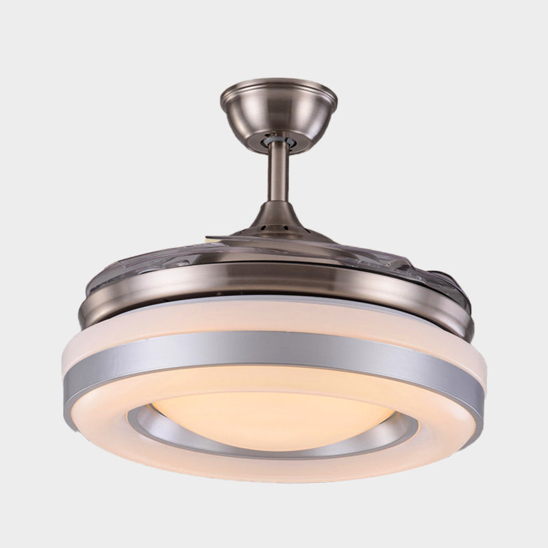 Silver/Gold LED Semi Flush Mount Light Modern Metal Round 4 Blades Hanging Fan Lamp Fixture with Remote Control, 36"/42" Wide Clearhalo 'Ceiling Fans with Lights' 'Ceiling Fans' 'Modern Ceiling Fans' 'Modern' Lighting' 402819