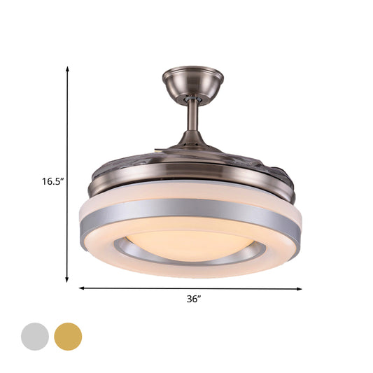 Silver/Gold LED Semi Flush Mount Light Modern Metal Round 4 Blades Hanging Fan Lamp Fixture with Remote Control, 36"/42" Wide Clearhalo 'Ceiling Fans with Lights' 'Ceiling Fans' 'Modern Ceiling Fans' 'Modern' Lighting' 402820