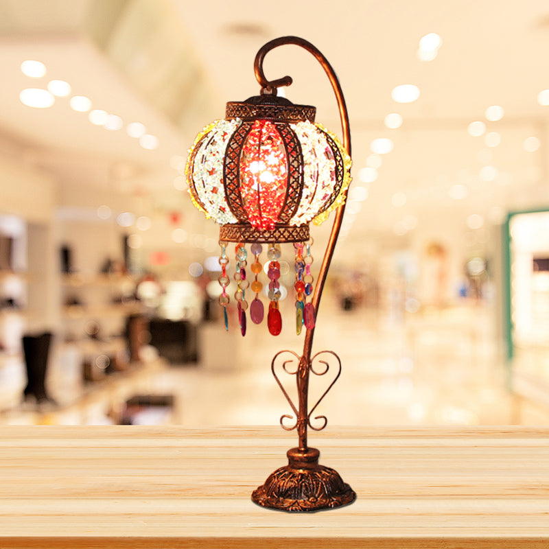 Bohemian Globe/Dome Night Table Lamp 1 Bulb Metal Task Lighting in Red/Brass for Living Room Clearhalo 'Lamps' 'Table Lamps' Lighting' 402875