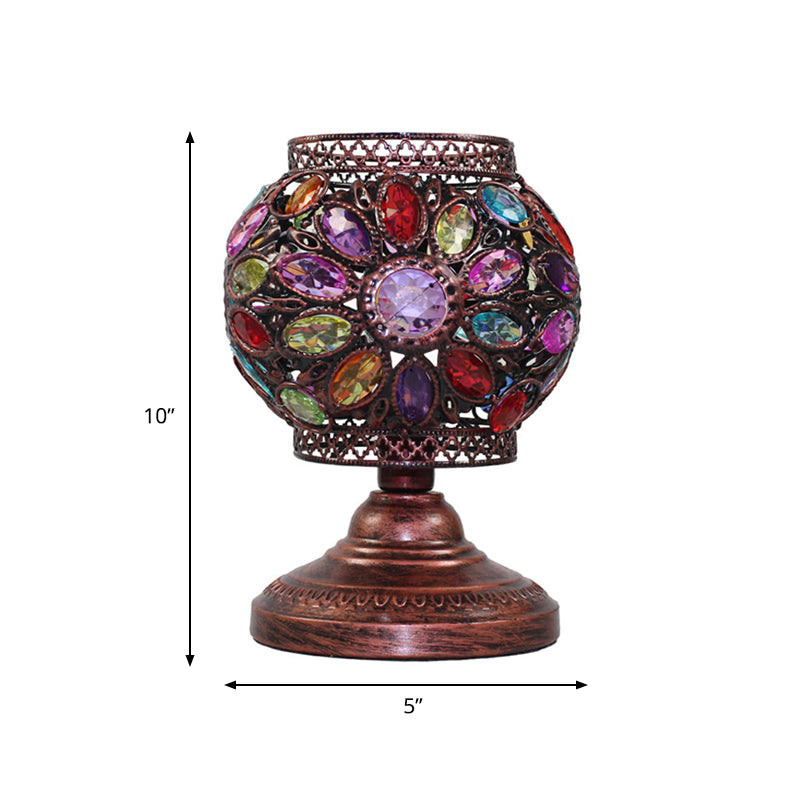 1 Bulb Night Table Lighting Bohemian Rectangle/Globe Metal Nightstand Lamp in Red/Yellow/Purple for Bedroom Clearhalo 'Lamps' 'Table Lamps' Lighting' 402934