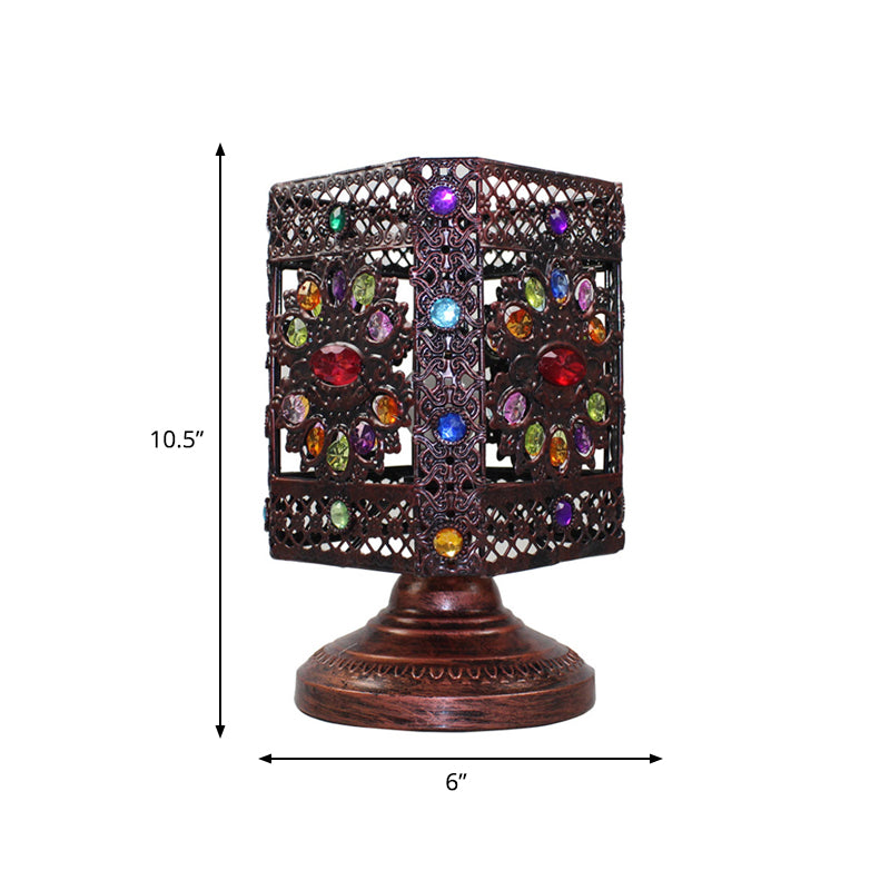 1 Bulb Night Table Lighting Bohemian Rectangle/Globe Metal Nightstand Lamp in Red/Yellow/Purple for Bedroom Clearhalo 'Lamps' 'Table Lamps' Lighting' 402936