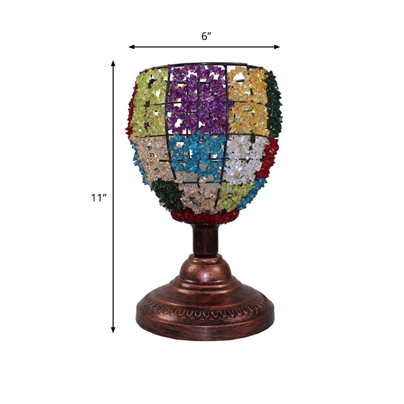 Metal Copper/Purple Table Lamp Bowl 1 Head Art Deco Nightstand Lighting with Round Pedestal for Living Room Clearhalo 'Lamps' 'Table Lamps' Lighting' 402969