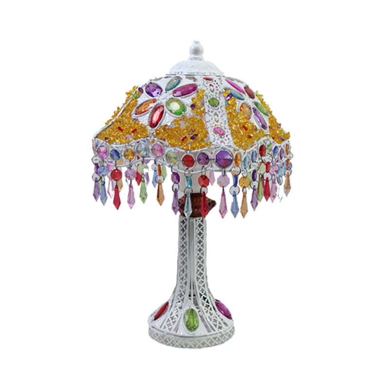 Bohemian Scalloped Table Lighting 1 Bulb Metal Nightstand Light in White/Red/Yellow for Living Room Clearhalo 'Lamps' 'Table Lamps' Lighting' 403035