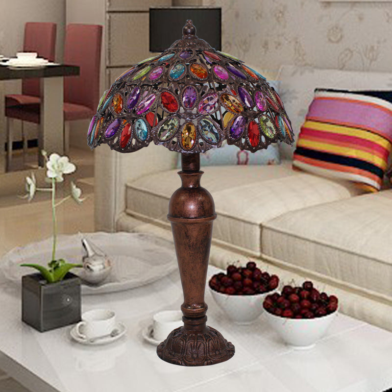 1 Bulb Night Table Lighting Art Deco Dome Metal Nightstand Lamp in Red/Yellow/Green for Living Room Red Clearhalo 'Lamps' 'Table Lamps' Lighting' 403041