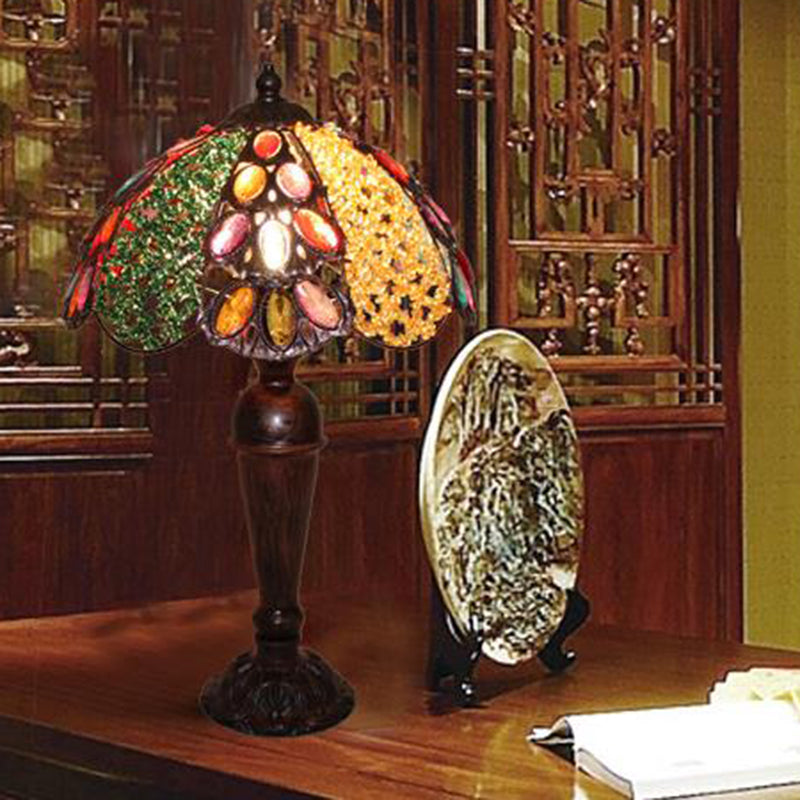 1 Bulb Night Table Lighting Art Deco Dome Metal Nightstand Lamp in Red/Yellow/Green for Living Room Yellow Clearhalo 'Lamps' 'Table Lamps' Lighting' 403050