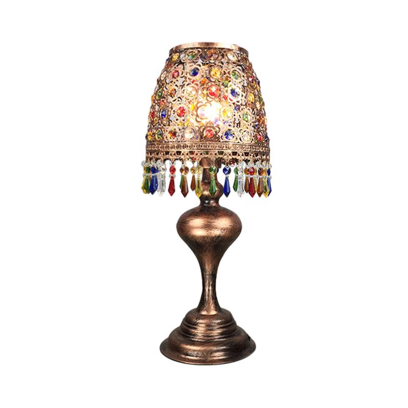 Bohemian Barrel Nightstand Lighting 1 Bulb Metal Night Table Lamp in Brass for Restaurant Clearhalo 'Lamps' 'Table Lamps' Lighting' 403070