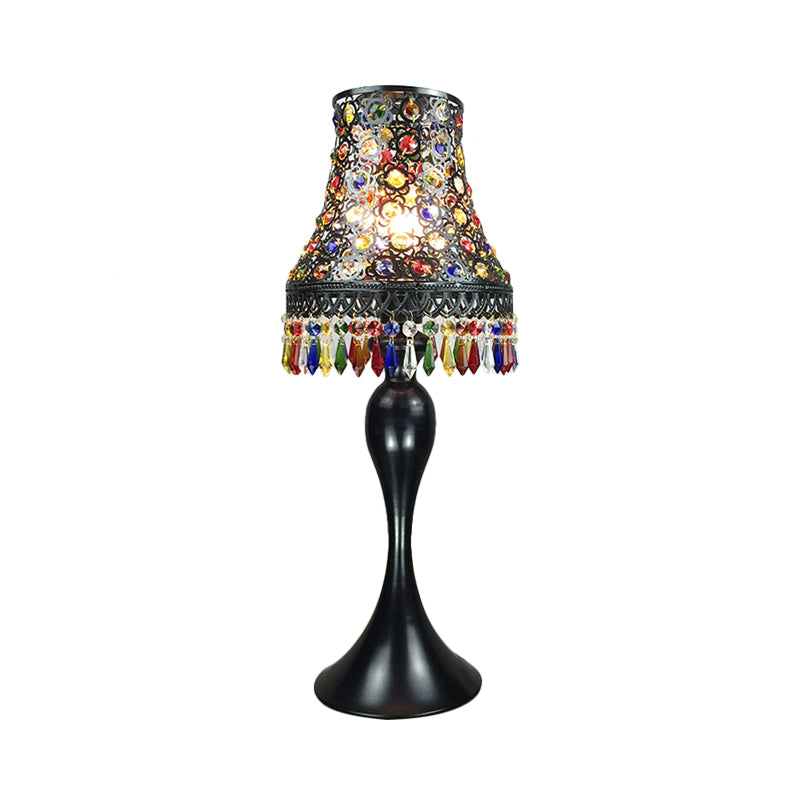 1 Bulb Nightstand Lamp Bohemian Flared Metal Night Table Lighting in Black/Brass with Urn-Shaped Base for Restaurant Clearhalo 'Lamps' 'Table Lamps' Lighting' 403075