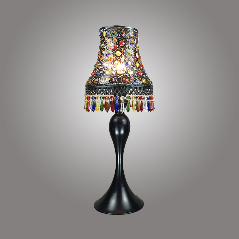 1 Bulb Nightstand Lamp Bohemian Flared Metal Night Table Lighting in Black/Brass with Urn-Shaped Base for Restaurant Clearhalo 'Lamps' 'Table Lamps' Lighting' 403076